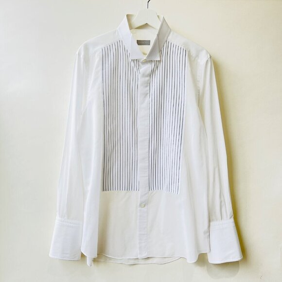 Stefano Ricci Pleated contrasting threads tuxedo shirts, White/black, Size 46/18 - Picture 1 of 11